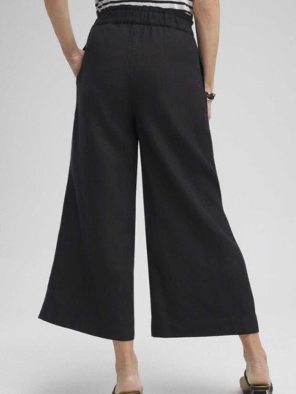 Chico's Pull-On Black Linen Wide Leg Crop Culotte Pants - Size 6 - Picture 3 of 16